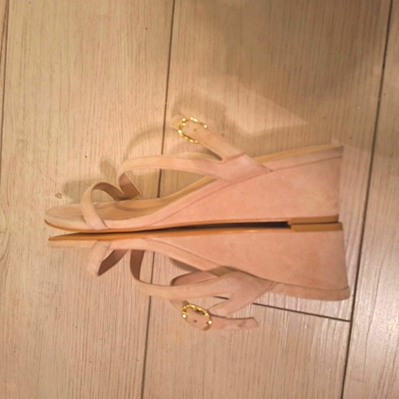 Stuart Weitzman Womens Wedge Sandal genuine leather Suede light Beige 8 NWOT - Picture 4 of 7